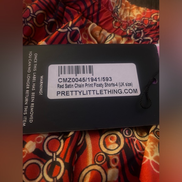 PLT - Red & Gold Satin Chain Print Floaty Shorts - XS/0 - NWT - Picture 8 of 10